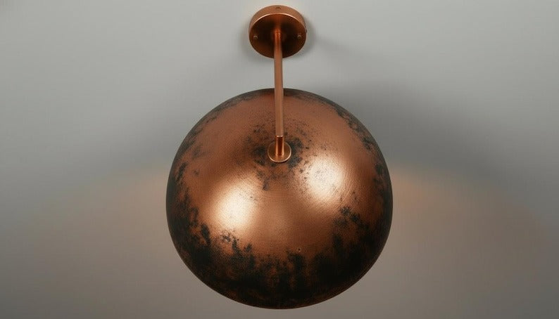 Handmade Moroccan Brass Dome Pendant Light – Large Hammered Brass Ceiling Lamp with Aged Black Copper Patina Finish, Boho Mediterranean Hanging Pendant for Kitchen Island, Dining Room, Entryway & Living Room