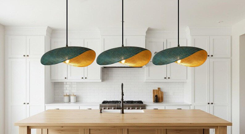 Blue Patina Copper Oval Pendant Light, Handmade Moroccan Sculptural Copper Hanging Lamp, Perforated Hammered Kitchen Island Chandelier, Modern Boho Rustic Ceiling Light Fixture