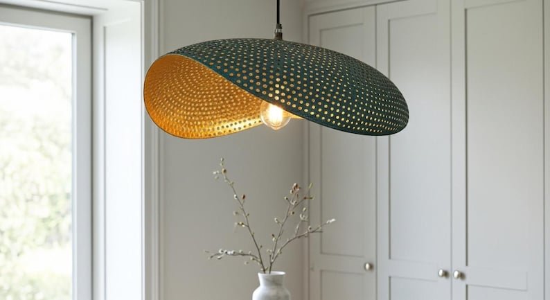 Blue Patina Copper Oval Pendant Light, Handmade Moroccan Sculptural Copper Hanging Lamp, Perforated Hammered Kitchen Island Chandelier, Modern Boho Rustic Ceiling Light Fixture