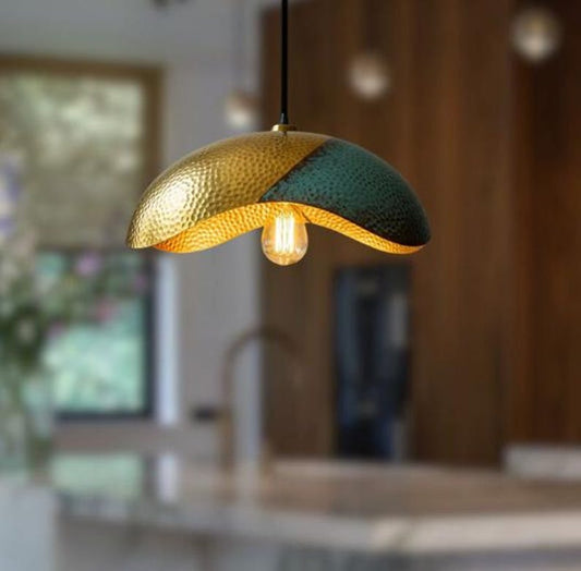 Handmade Perforated Brass Pendant Light – Moroccan Copper Saucer Pendant Lamp for Kitchen Island, Dining Room & Boho Home Décor