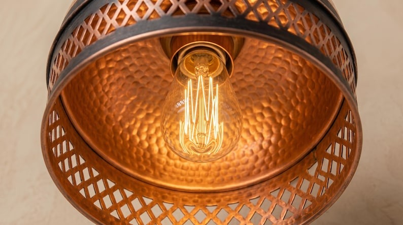 Handmade Brass Wall Sconce – Copper Hammered Brass Dome Wall Light with Pierced Border, Moroccan Rustic Farmhouse Wall Lamp Fixture