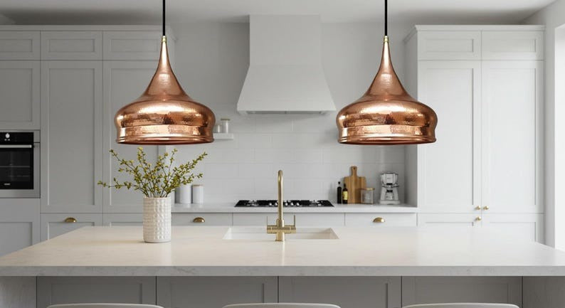 Handmade Moroccan Brass Onion Dome Pendant Light – Polished Copper Brass Hanging Lamp with Layered Ring Detail, Warm Boho Mediterranean Ceiling Light for Kitchen Island, Dining Room, Bedroom & Entryway