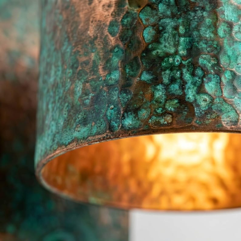 Handmade Moroccan Brass Wall Sconce – Hammered Turquoise Verdigris Cylinder Wall Light with Rectangular Backplate and Warm Gold Interior for Bedroom, Hallway, Entryway & Living Room