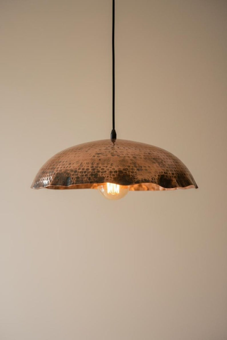 Hammered Brass Scalloped Dome Pendant Light – Antique Copper Moroccan Kitchen Island Chandelier