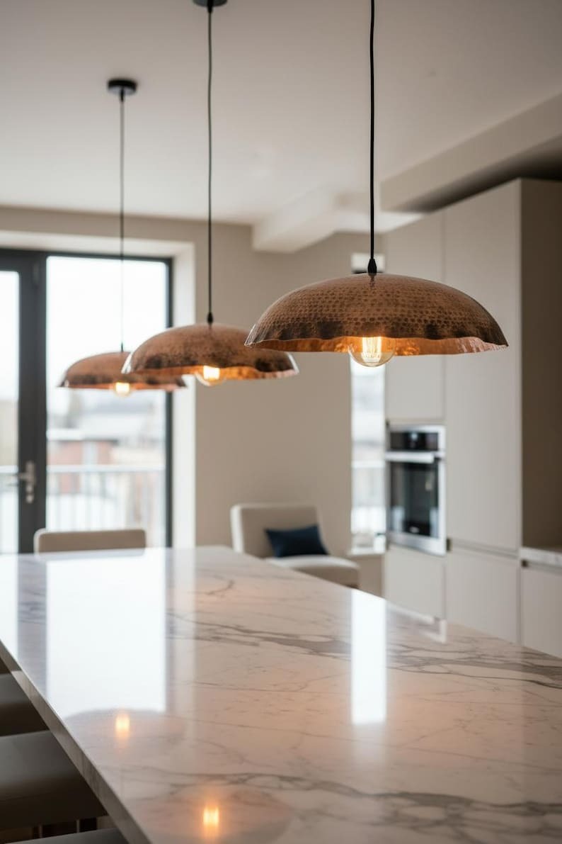 Hammered Brass Scalloped Dome Pendant Light – Antique Copper Moroccan Kitchen Island Chandelier