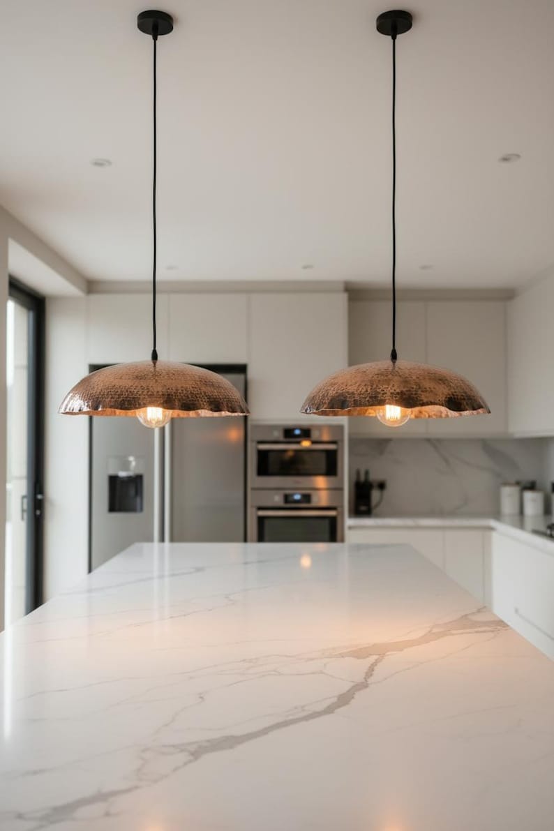 Hammered Brass Scalloped Dome Pendant Light – Antique Copper Moroccan Kitchen Island Chandelier