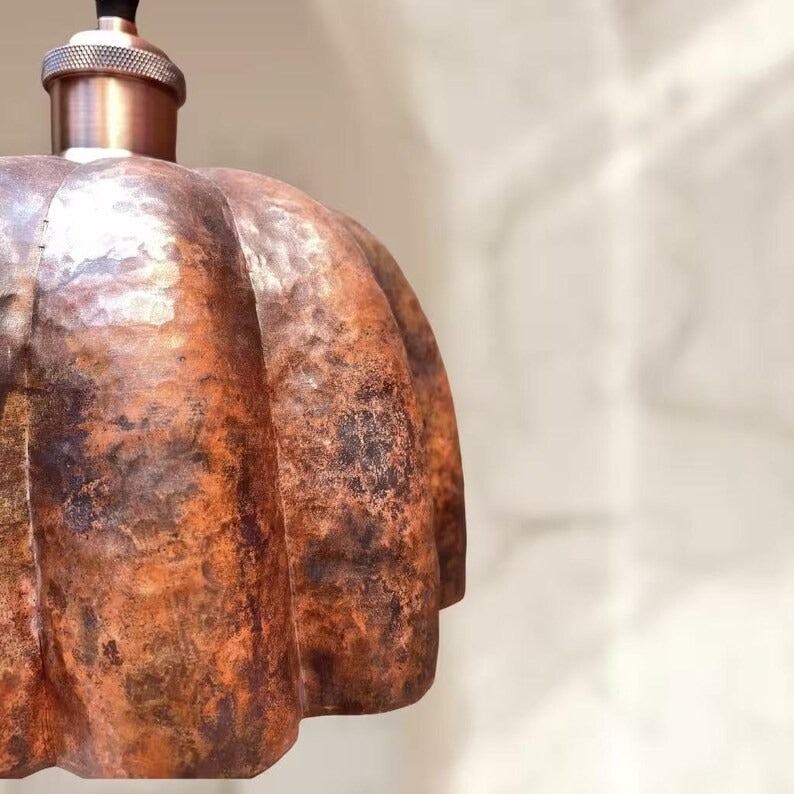 Handmade Moroccan Brass Pendant Light – Hammered Scalloped Flower Ceiling Lamp, Antique Copper Finish, Vintage Moroccan Hanging Light Fixture