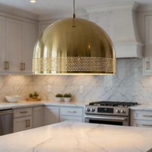 Large Antique Brass Dome Pendant Light, Handmade Moroccan Pierced Brass Kitchen Island Chandelier, Oversized Gold Brass Hanging Lamp, Rustic Boho Farmhouse Ceiling Light Fixture