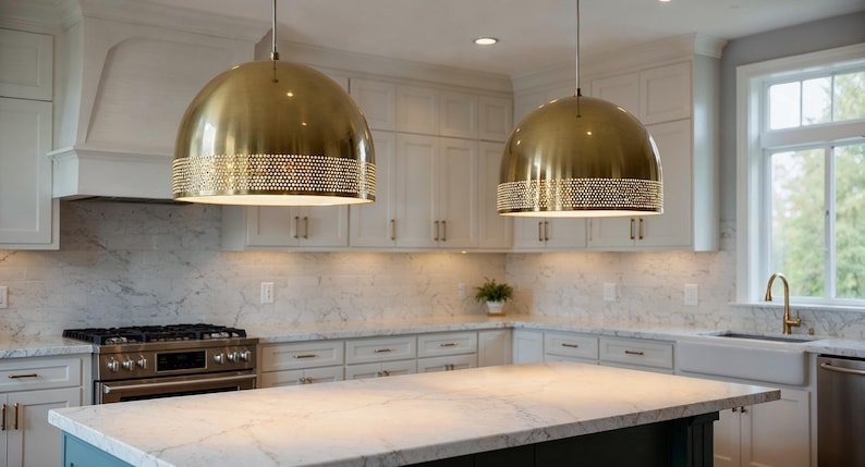 Large Antique Brass Dome Pendant Light, Handmade Moroccan Pierced Brass Kitchen Island Chandelier, Oversized Gold Brass Hanging Lamp, Rustic Boho Farmhouse Ceiling Light Fixture