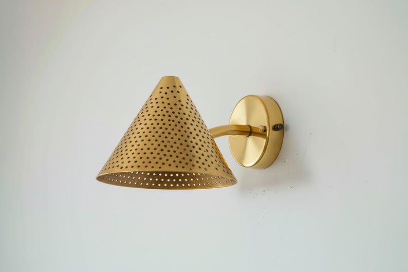 Handmade Pierced Brass Wall Sconce Light – Moroccan Cone Wall Lamp, Brass Bathroom Vanity Sconce, Boho Bedside Reading Light Fixture