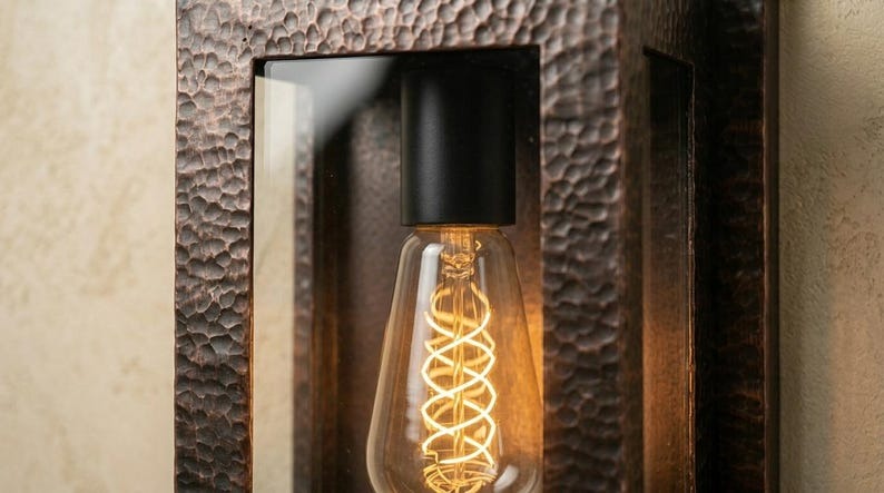 Handmade Brass Wall Sconce – Black Hammered Brass Box Lantern Wall Light with Glass Panels, Moroccan Rustic Industrial Wall Lamp Fixture