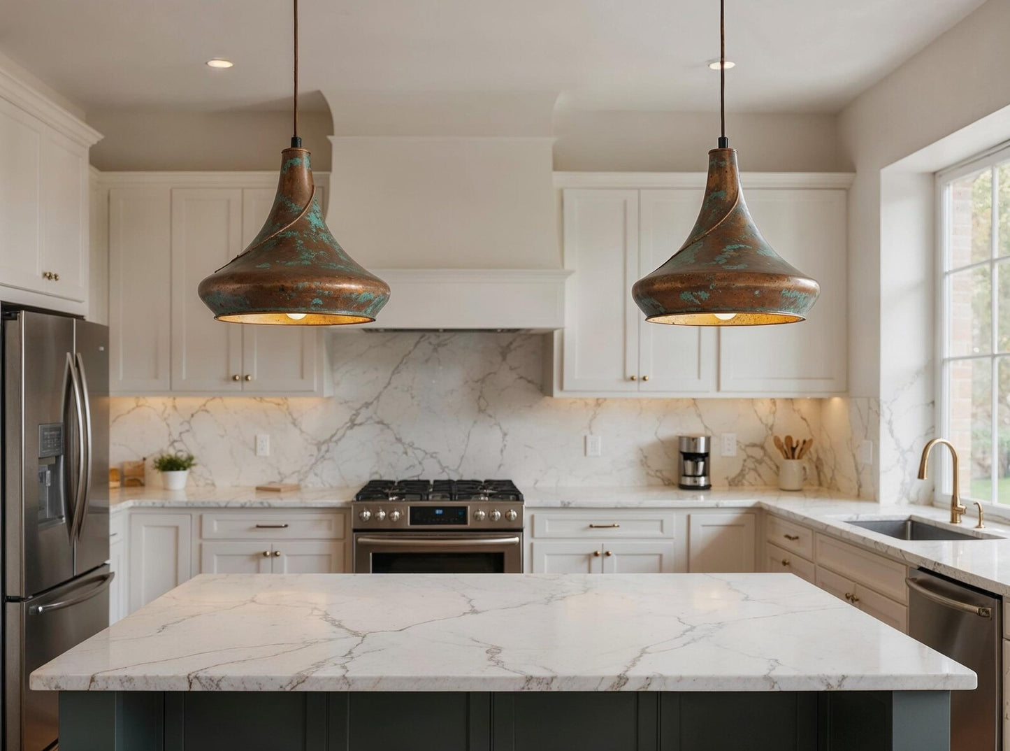 Sculptural Aged Copper Pendant Light, Handmade Moroccan Green Patina Hanging Lamp, Rustic Verdigris Copper Kitchen Island Chandelier, Boho Farmhouse Ceiling Light Fixture
