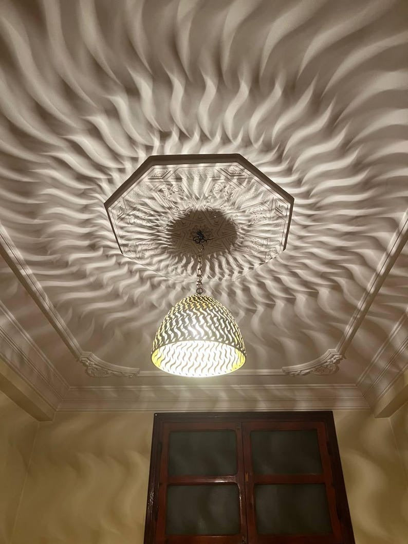 Handmade Moroccan Brass Dome Pendant Light – Pierced Brass Shadow Ceiling Lamp with Flame Cutout Pattern, Boho Moroccan Hanging Light for Dining Room, Kitchen Island, Bedroom, Entryway & Living Room