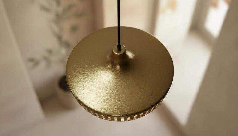 Handmade Moroccan Brass Pendant Light – Slatted Basket Ceiling Lamp with Antique Gold Finish, Modern Kitchen Island Fixture