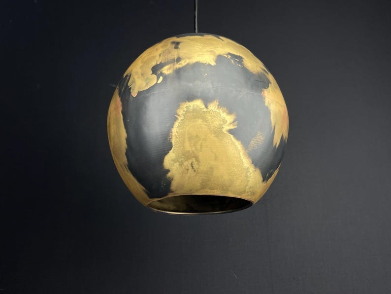 Handmade Moroccan Brass Globe Pendant Light – Black and Gold Spherical Ceiling Lamp with Artistic Aged Finish and Modern Statement Design