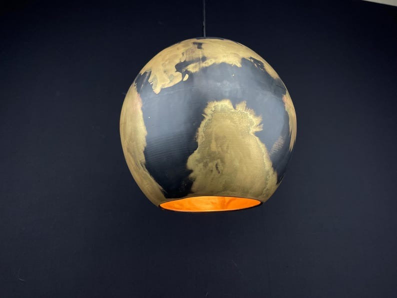 Handmade Moroccan Brass Globe Pendant Light – Black and Gold Spherical Ceiling Lamp with Artistic Aged Finish and Modern Statement Design