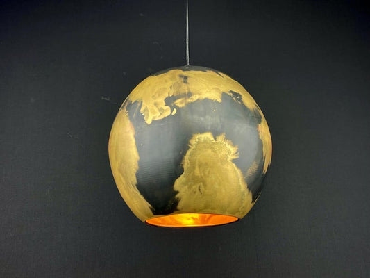 Handmade Moroccan Brass Globe Pendant Light – Black and Gold Spherical Ceiling Lamp with Artistic Aged Finish and Modern Statement Design