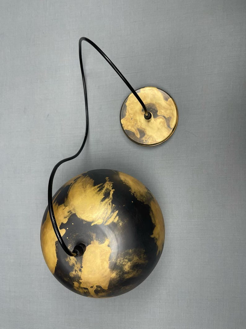 Handmade Moroccan Brass Globe Pendant Light – Black and Gold Spherical Ceiling Lamp with Artistic Aged Finish and Modern Statement Design