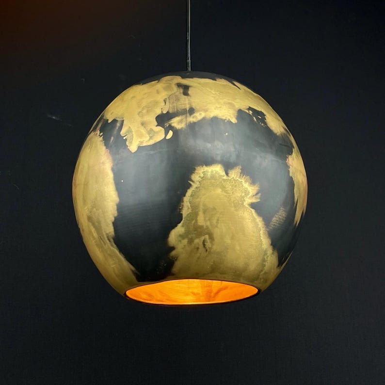 Handmade Moroccan Brass Globe Pendant Light – Black and Gold Spherical Ceiling Lamp with Artistic Aged Finish and Modern Statement Design
