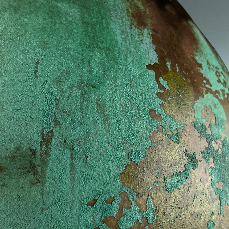 Set of 3 Handmade Moroccan Brass Pendant Lights – Green Verdigris Patina Teardrop Ceiling Lamps with Antique Brass & Copper Interior, Kitchen Island & Dining Room Lighting