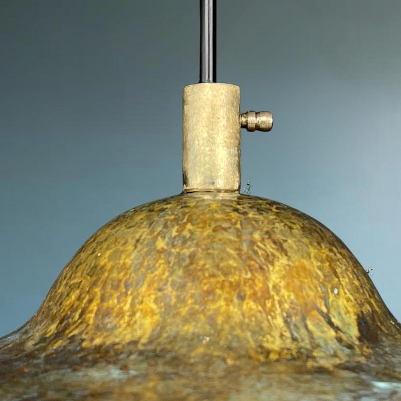Handmade Patina Brass Pendant Light – Turquoise Verdigris Moroccan Ceiling Lamp, Hammered Brass Kitchen Island Pendant, Rustic Dome Light Fixture