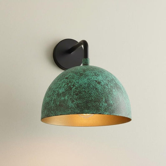Handmade Brass Wall Sconce Light – Turquoise Patina Dome Moroccan Wall Lamp, Black Arm Bedside Sconce, Rustic Bathroom Vanity & Hallway Fixture