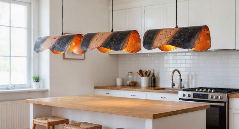 Twisted Copper Pendant Light, Handmade Moroccan Blackened Copper Chandelier, Rustic Hammered Kitchen Island Hanging Lamp, Industrial Boho Farmhouse Ceiling Light Fixture