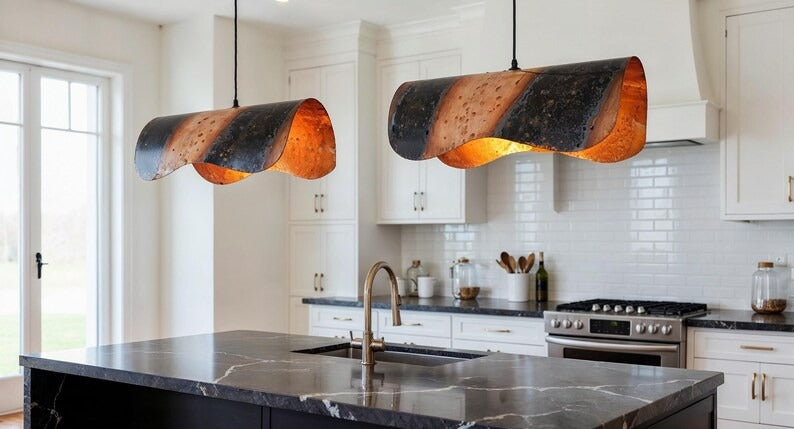 Twisted Copper Pendant Light, Handmade Moroccan Blackened Copper Chandelier, Rustic Hammered Kitchen Island Hanging Lamp, Industrial Boho Farmhouse Ceiling Light Fixture