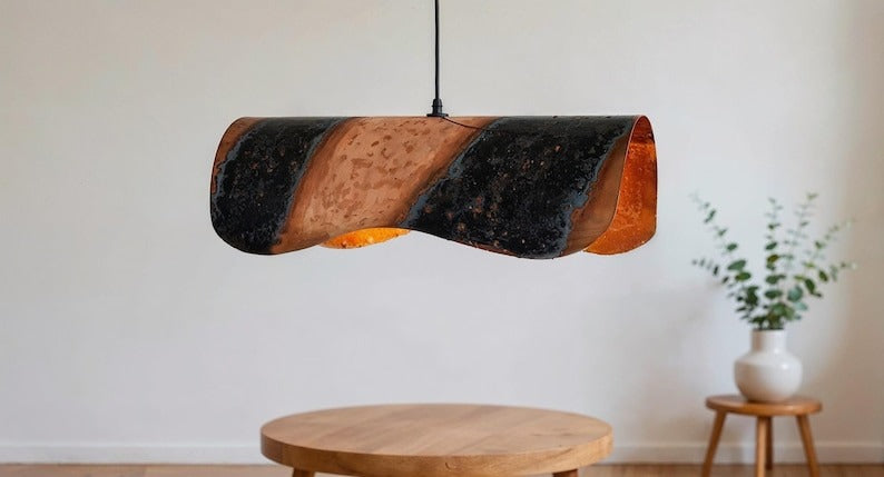 Twisted Copper Pendant Light, Handmade Moroccan Blackened Copper Chandelier, Rustic Hammered Kitchen Island Hanging Lamp, Industrial Boho Farmhouse Ceiling Light Fixture