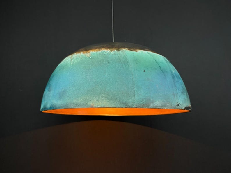 Handmade Moroccan Brass Pendant Light – Large Black Dome Ceiling Lamp with Gold Interior, Modern Minimalist Design & Warm Downlight