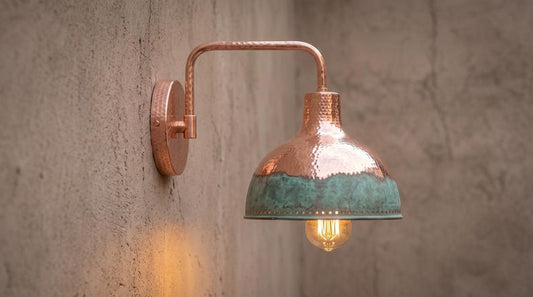 Handmade Brass Wall Sconce – Copper & Verdigris Green Patina Dome Wall Light, Moroccan Rustic Farmhouse Brass Wall Lamp Fixture