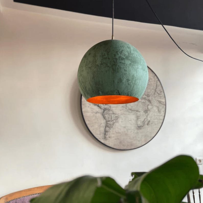 Green Patina Copper Globe Pendant Light, Handmade Moroccan Round Copper Chandelier, Verdigris Kitchen Island Hanging Lamp, Rustic Boho Farmhouse Ceiling Light Fixture
