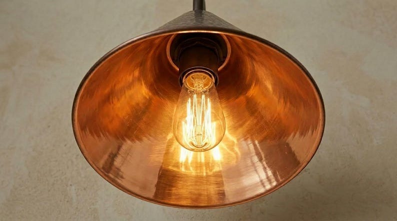 Handmade Brass Wall Sconce – Dark Aged Hammered Brass Cone Wall Light, Moroccan Rustic Farmhouse Wall Lamp with Curved Arm Fixture