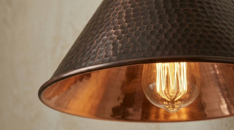 Handmade Brass Wall Sconce – Dark Aged Hammered Brass Cone Wall Light, Moroccan Rustic Farmhouse Wall Lamp with Curved Arm Fixture