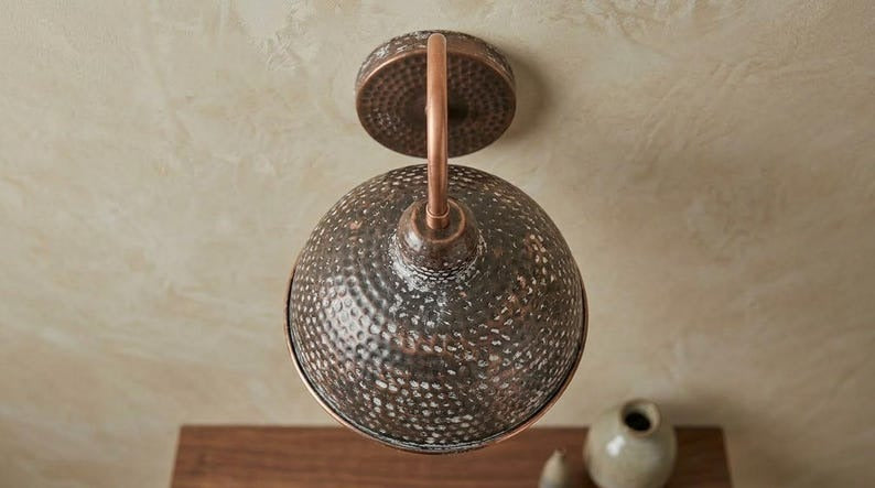 Handmade Brass Wall Sconce – Dark Aged Hammered Brass Dome Wall Light with Copper Interior, Moroccan Rustic Farmhouse Wall Lamp Fixture