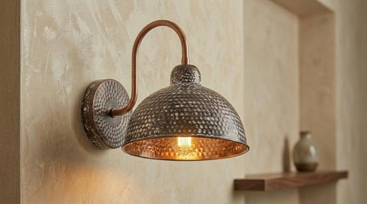 Handmade Brass Wall Sconce – Dark Aged Hammered Brass Dome Wall Light with Copper Interior, Moroccan Rustic Farmhouse Wall Lamp Fixture