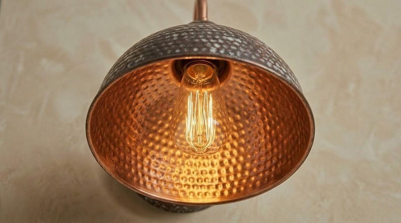 Handmade Brass Wall Sconce – Dark Aged Hammered Brass Dome Wall Light with Copper Interior, Moroccan Rustic Farmhouse Wall Lamp Fixture