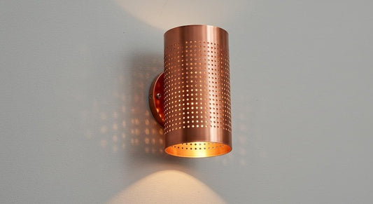 Handmade Brass Cylinder Wall Sconce Light – Copper Moroccan Wall Lamp, Pierced Brass Up Down Light, Rustic Bathroom Vanity & Hallway Fixture