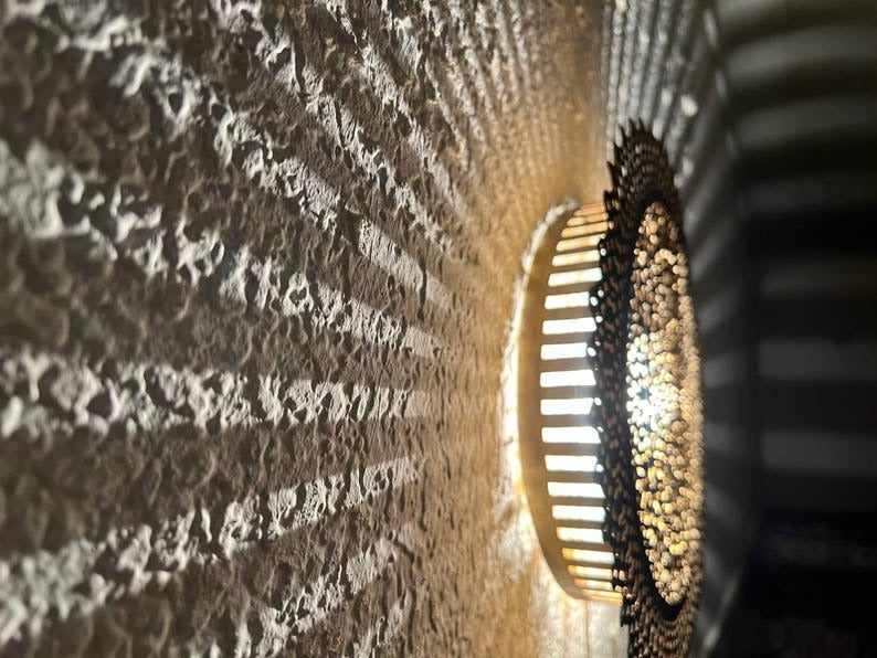 Handmade Moroccan Brass Wall Sconce – Round Mandala Cutout Light with Floral Lace Pattern for Boho Wall Décor, Bedroom, Hallway & Living Room