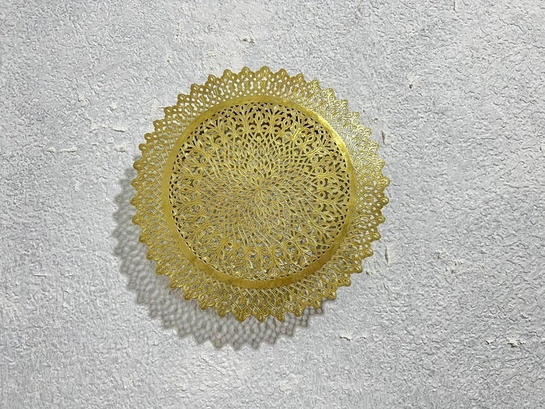 Handmade Moroccan Brass Wall Sconce – Round Mandala Cutout Light with Floral Lace Pattern for Boho Wall Décor, Bedroom, Hallway & Living Room