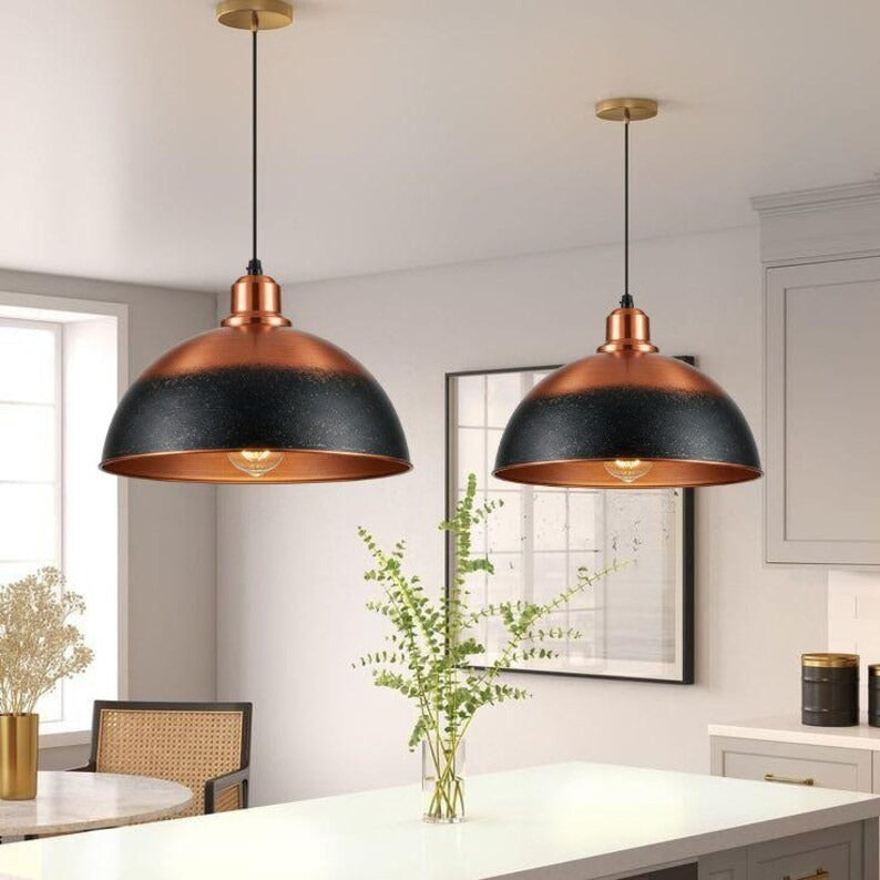 Handmade Copper & Black Brass Pendant Light – Moroccan Dome Hanging Lamp with Warm Copper Interior for Kitchen Island, Dining Room & Modern Boho Home Décor