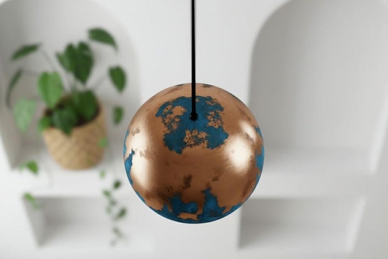 Handmade Moroccan Brass Dome Pendant Light – Blue Patina Brass Hanging Lamp with Warm Gold Interior, Boho Mediterranean Ceiling Light for Kitchen Island, Dining Room, Bedroom, Entryway & Living Room