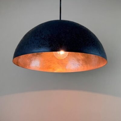 Dark Blue Copper Dome Pendant Light, Handmade Moroccan Wide Copper Chandelier, Navy Patina Kitchen Island Hanging Lamp, Rustic Boho Farmhouse Ceiling Light Fixture