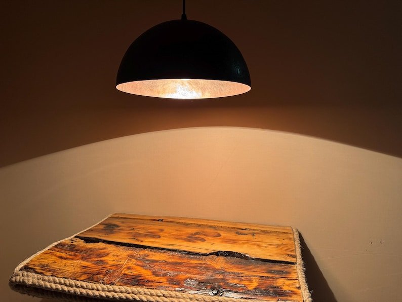 Dark Blue Copper Dome Pendant Light, Handmade Moroccan Wide Copper Chandelier, Navy Patina Kitchen Island Hanging Lamp, Rustic Boho Farmhouse Ceiling Light Fixture