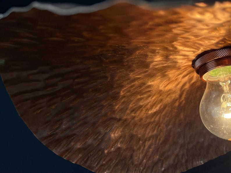 Handmade Moroccan Brass Pendant Light – Sculptural Hammered Wave Ceiling Lamp with Antique Copper Finish and Organic Floating Shade Design