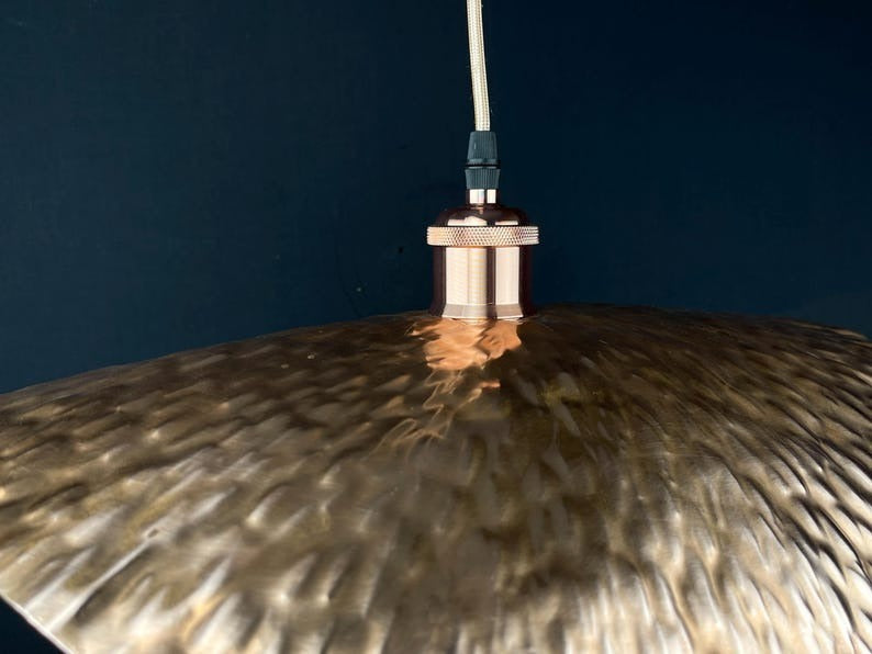 Handmade Moroccan Brass Pendant Light – Sculptural Hammered Wave Ceiling Lamp with Antique Copper Finish and Organic Floating Shade Design