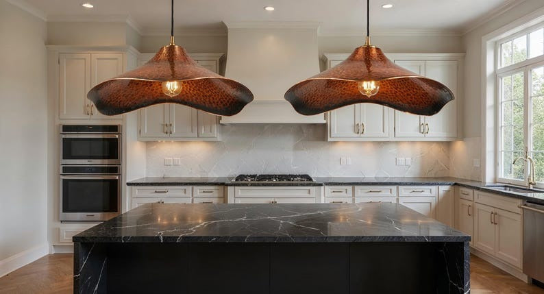 Hammered Brass Wave Pendant Light – Sculptural Copper Moroccan Dining Table & Kitchen Island Chandelier