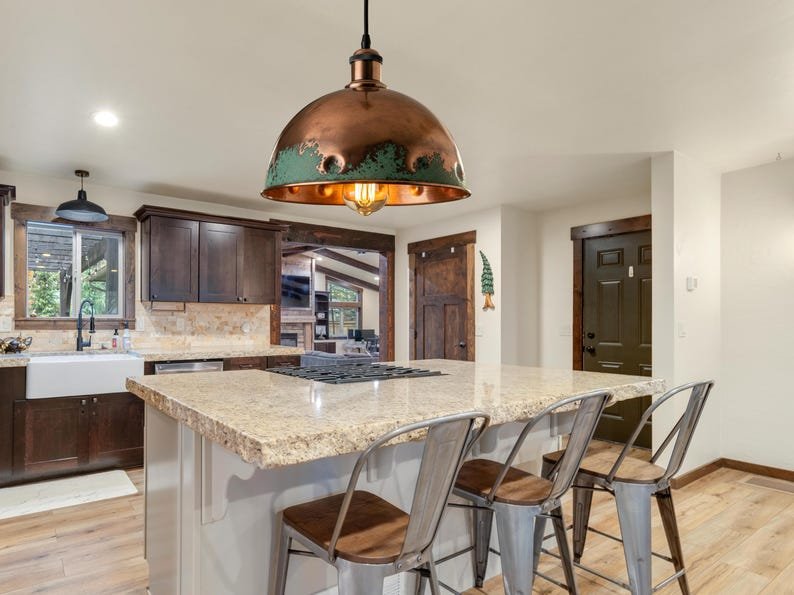 Rustic Copper Patina Pendant Light, Handmade Hammered Dome Kitchen Island Lamp, Vintage Farmhouse Ceiling Chandelier