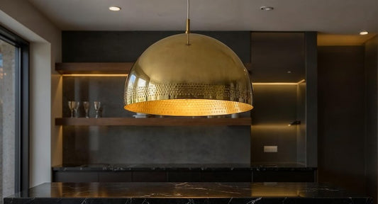 Polished Brass Dome Pendant Light, Handmade Moroccan Pierced Gold Brass Chandelier, Large Kitchen Island Hanging Lamp, Rustic Boho Farmhouse Dining Room Ceiling Light Fixture