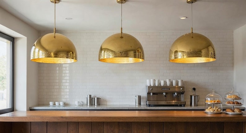 Polished Brass Dome Pendant Light, Handmade Moroccan Pierced Gold Brass Chandelier, Large Kitchen Island Hanging Lamp, Rustic Boho Farmhouse Dining Room Ceiling Light Fixture